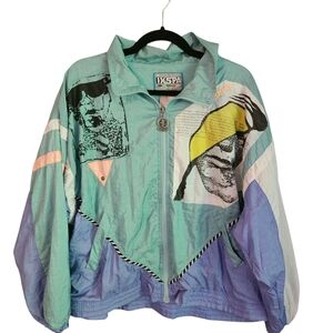 IXSPA rare Jamie Sadok Vintage Retro Multicolor Windbreaker Jacket, women M